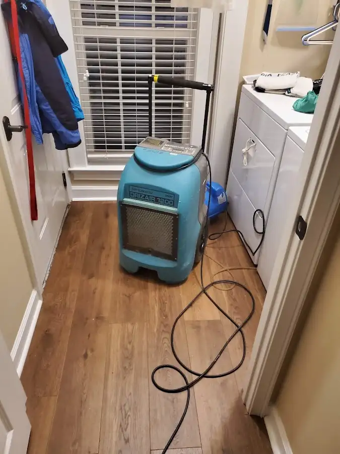 Commercial dehumidifier deployed for Flood Damage Cleanup in Larkin